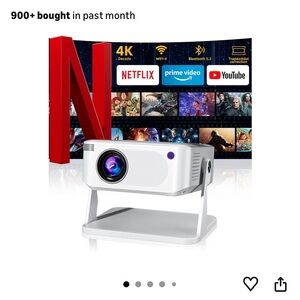 White Portable Projector with Wi-Fi and Bluetooth